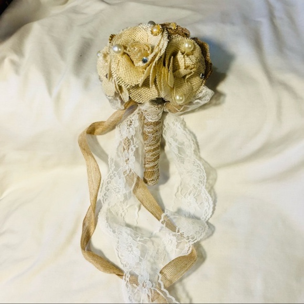 Vintage Wedding Bouquet with Burlap Flowers